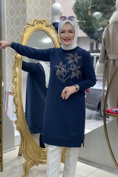 Lale desenli tunık Lacivert