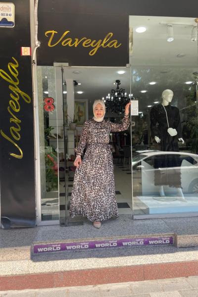 Lepor desenli elbıse Kahverengi