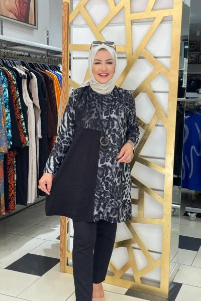 Lepor desenlı tunık Siyah