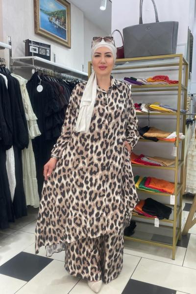 Lepor desenli pantolonlu takım Leopar