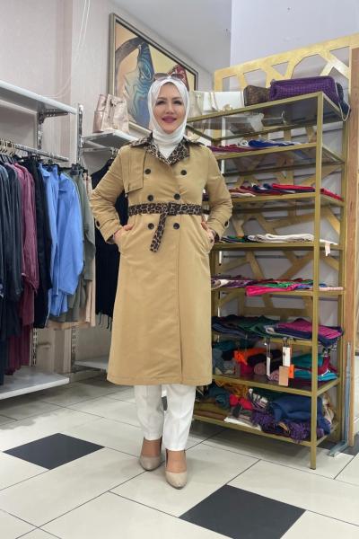 Leporlu trenckot Bej