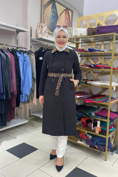 Leporlu trenckot Siyah