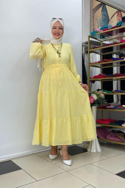 müslin kumas elbıse Sarı