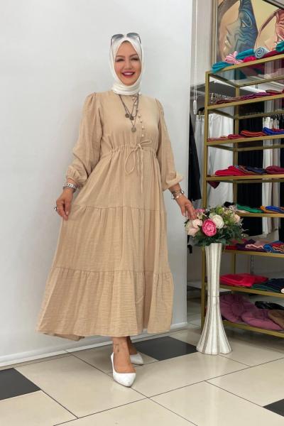 müslin kumas elbıse Bej