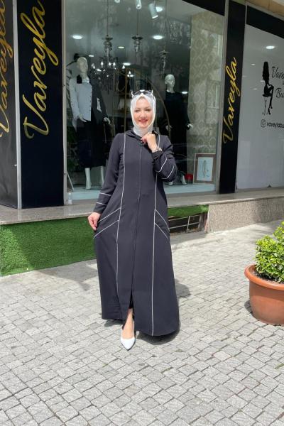 Nakış detaylı ferace Siyah