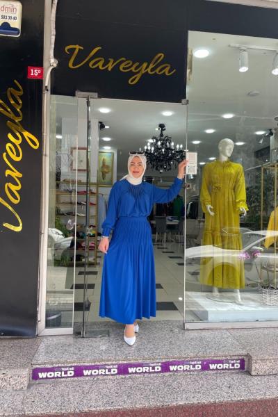 Nervürlü zincirli sandy etekli takım Mavi