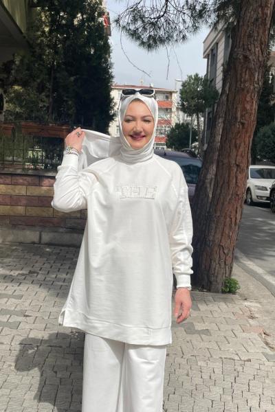 Omuzları dantel detaylı tunık Kemik