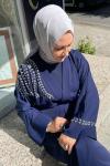 Omuzu ve kol ucu taşlı abaya Lacivert Marin