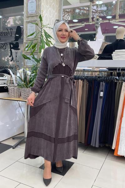 Ön detayı dügmeli elbise Sütlü Kahve