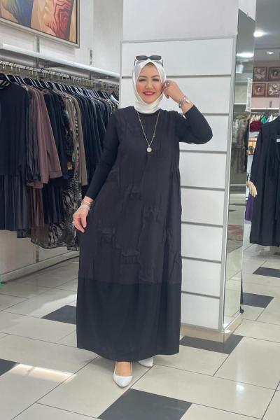 Ön kısmı kabartmalı elbıse Siyah