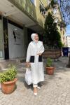 Önden cepli uzun hırka Beyaz