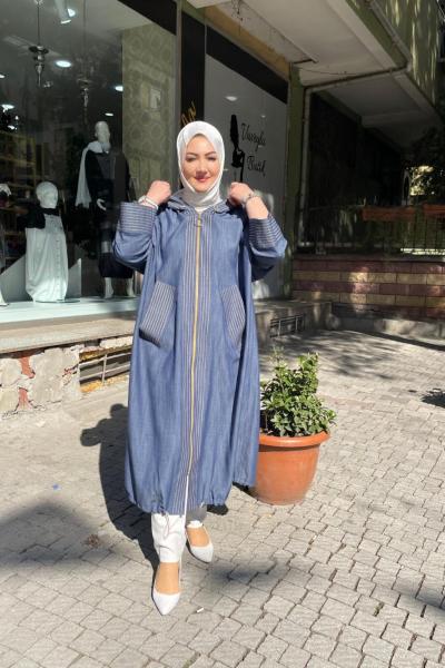 Önden cızgı ve kol detaylı kap Mavi