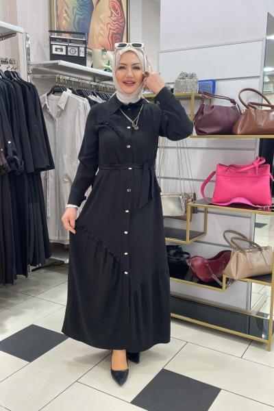 Önden cit citli elbise  Siyah