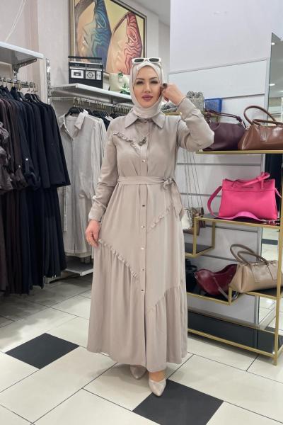 Önden cit citli elbise  Bej