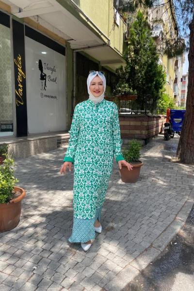 Önden dügmeli elbise Yeşil