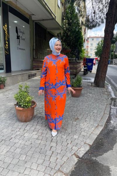 Önden dügmeli elbise Mercan