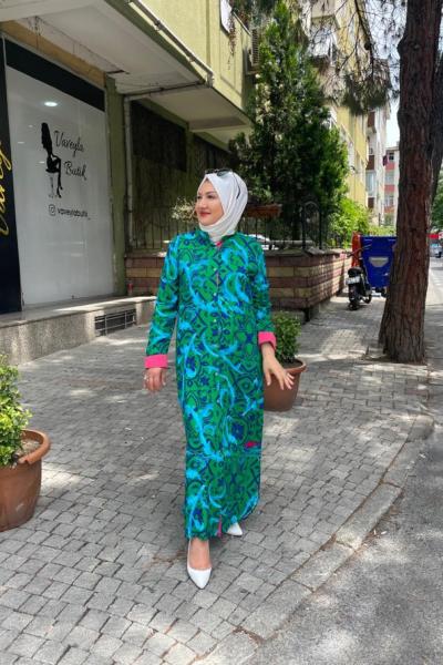 Önden dügmeli elbise Koyu Yeşil