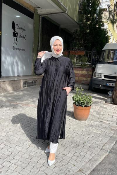 Önden dügmelı tunık  Siyah