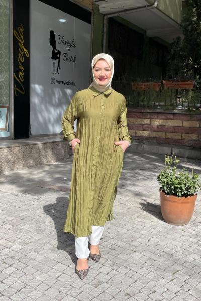 Önden dügmelı tunık  Su Yeşili