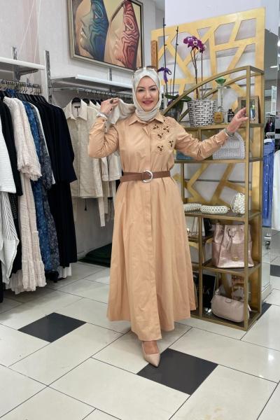 Önden düğmeli elbise  Bej