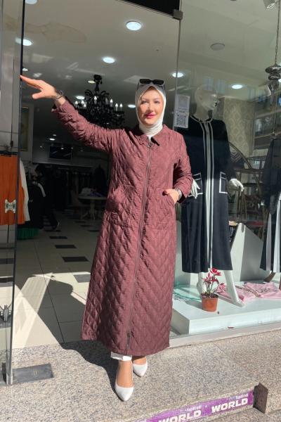 Önden fermuarlı kap Kahverengi