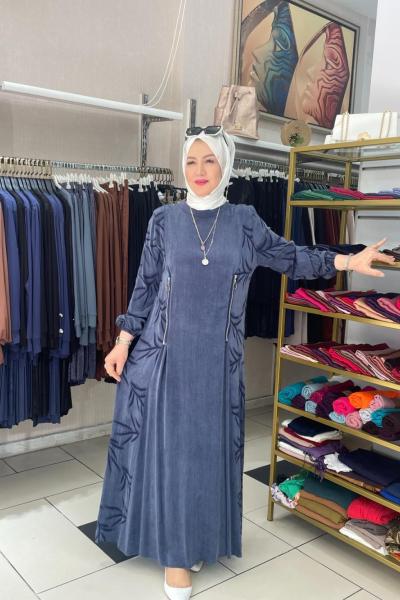 Önden fermuarlı elbıse Mavi