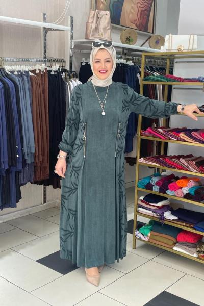 Önden fermuarlı elbıse Yeşil