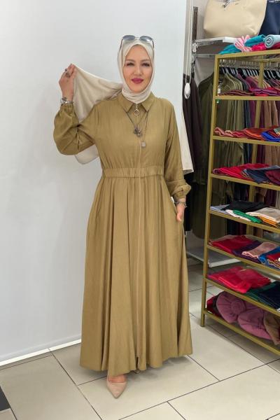 Önden fermuarli elbıse Yağ Yeşili