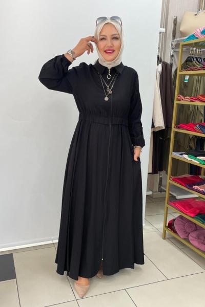 Önden fermuarli elbıse Siyah
