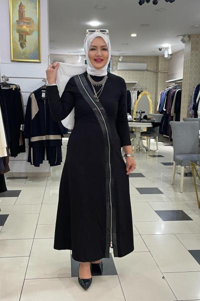 Önden fermuar detaylı elbıse Siyah