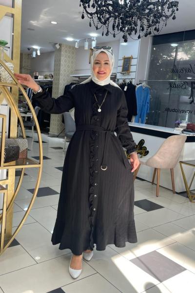 Önden fırfırlı elbıse Siyah