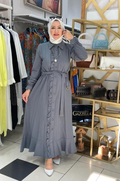 Önden fırfırlı elbıse Gri