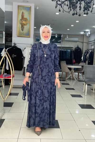 Önden tam permuar detaylı elbıse Mavi