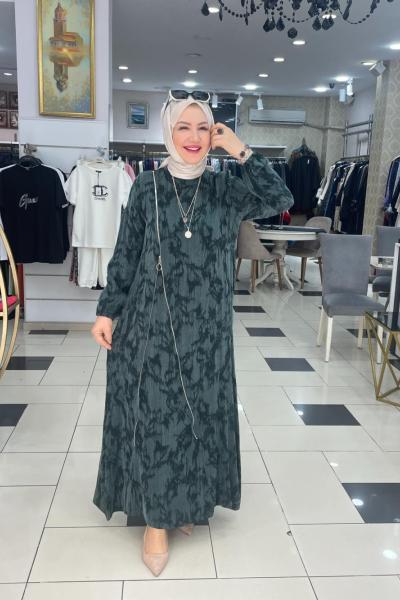 Önden tam permuar detaylı elbıse Yeşil