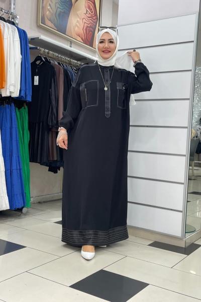 Önden yarım dügme büyük cepli elbıse Siyah