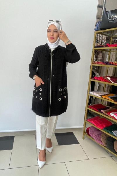 Önü file ve kuş gozul tunık Siyah