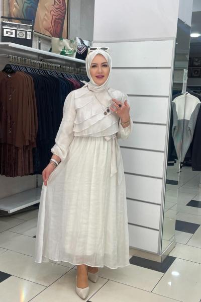 Önü kat kat elbıse Taş Rengi