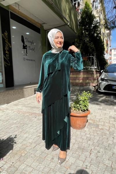 Önü pelerin detayli omuzu halat aksasuar Zümrüt