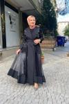 Organzeli ceket abaya Anadolu Siyahı