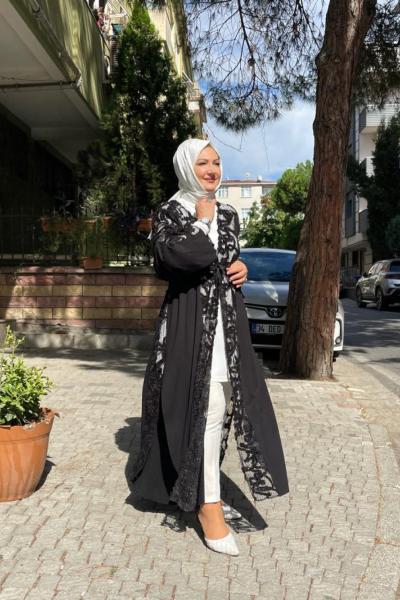 Örğü triko detaylı çelik önden baglamalı Siyah