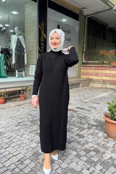 Örme duz trıko elbıse Siyah