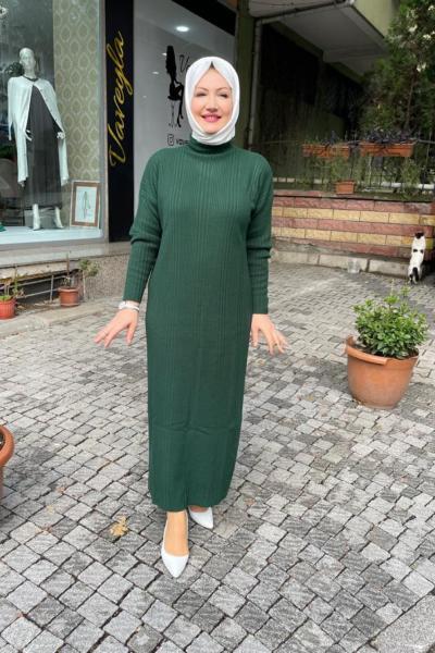 Örme duz trıko elbıse Yeşil