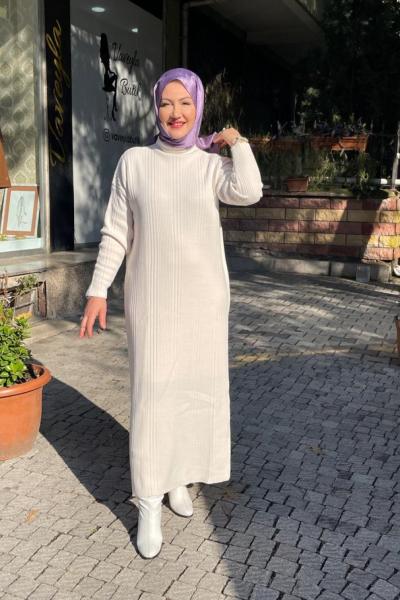 Örme duz trıko elbıse Taş Rengi