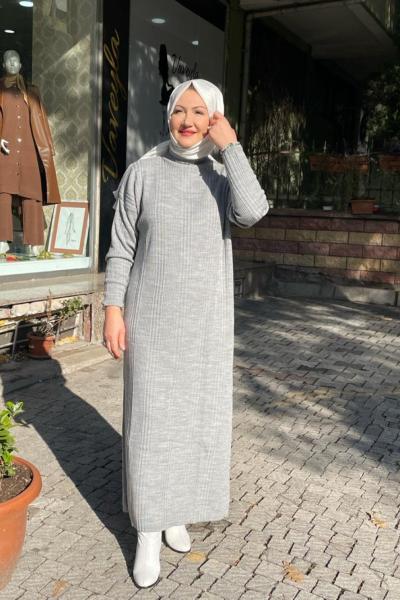 Örme duz trıko elbıse Gri