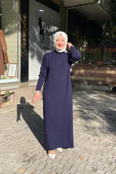 Örme duz trıko elbıse Lacivert