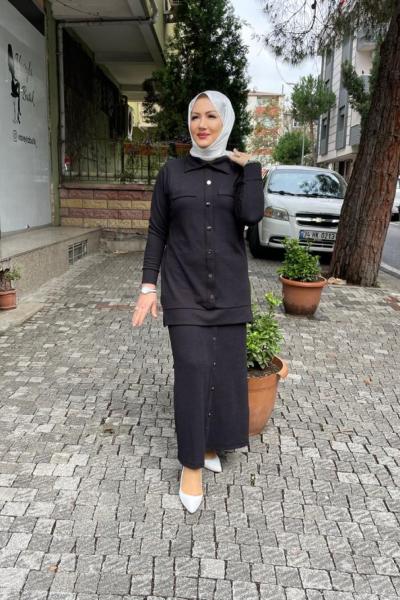 Örme etekli takım Siyah