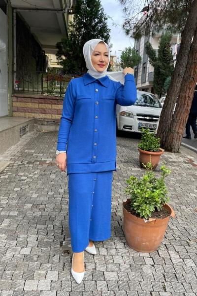 Örme etekli takım Mavi