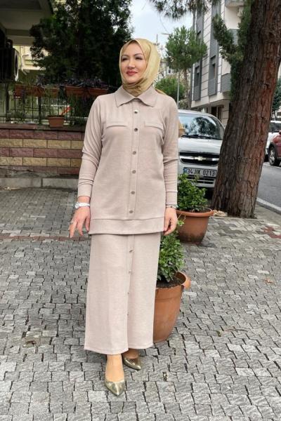 Örme etekli takım Taş Rengi