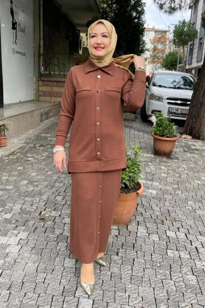 Örme etekli takım Kahverengi