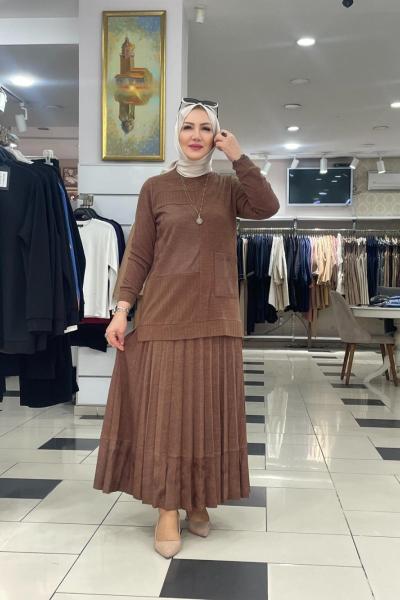 Örme kumuş düz model Kahverengi